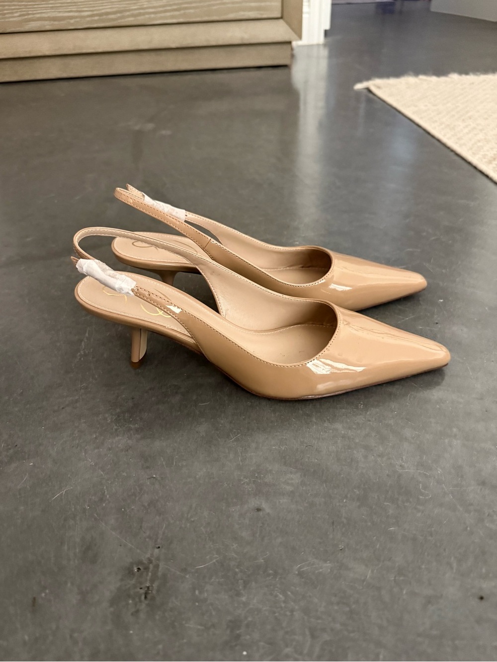 Sam Edelman Nude Patent Leather Pointed Toe Slingback Heels - Picture 2 of 4